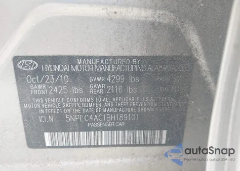 2011 Hyundai Sonata Limited z USA, uszkodzony, nr VIN 5NPEC4AC1BH189101